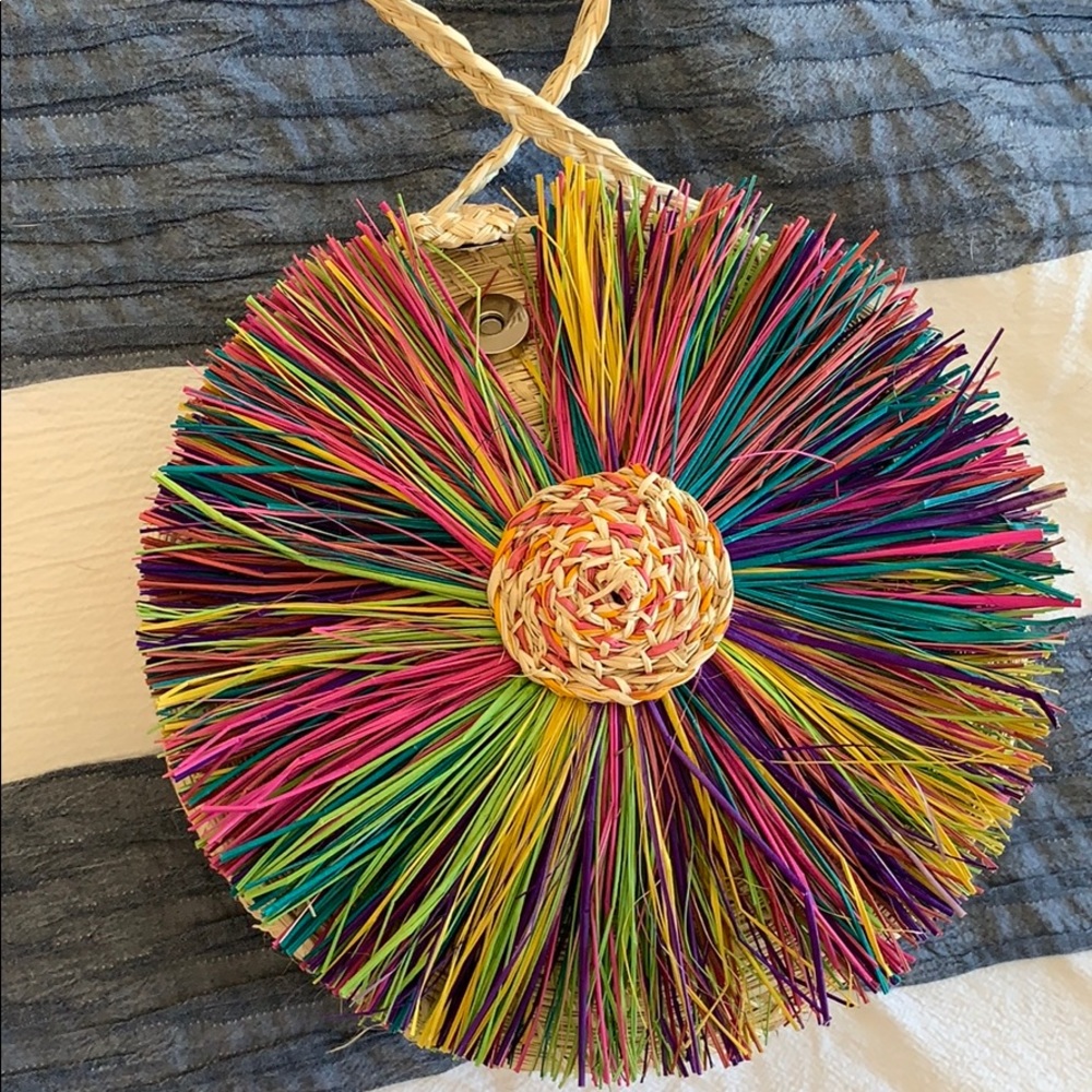 Colorful Raffia Circular Fringe Tote